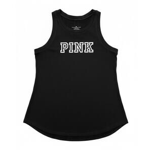 Victoria’s Secret PINK Black Logo Tank Top White PINK Open Back Cutout XS